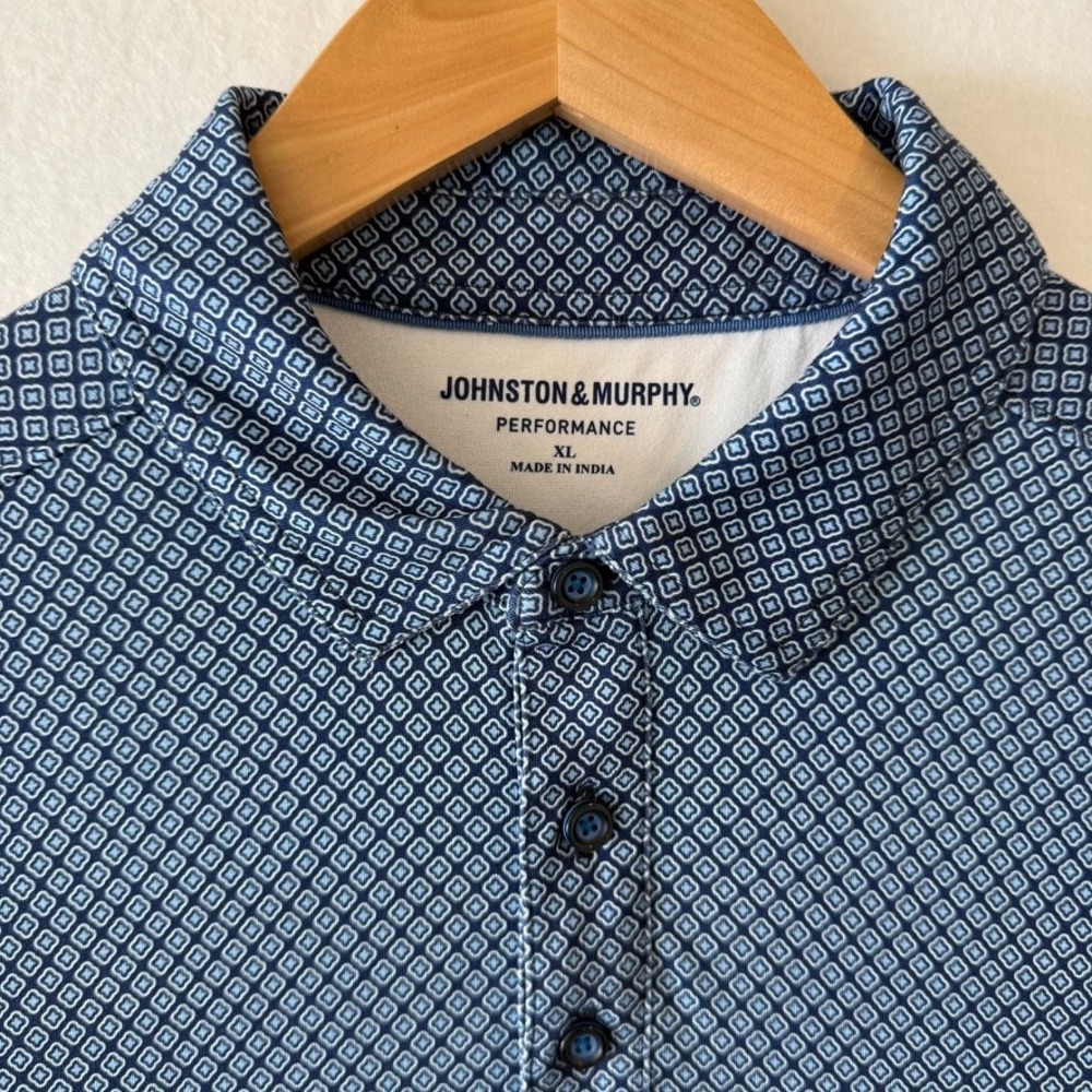 Johnston & Murphy Performance Polo Shirt XL Blue Geometric Print 74-9178 Mens